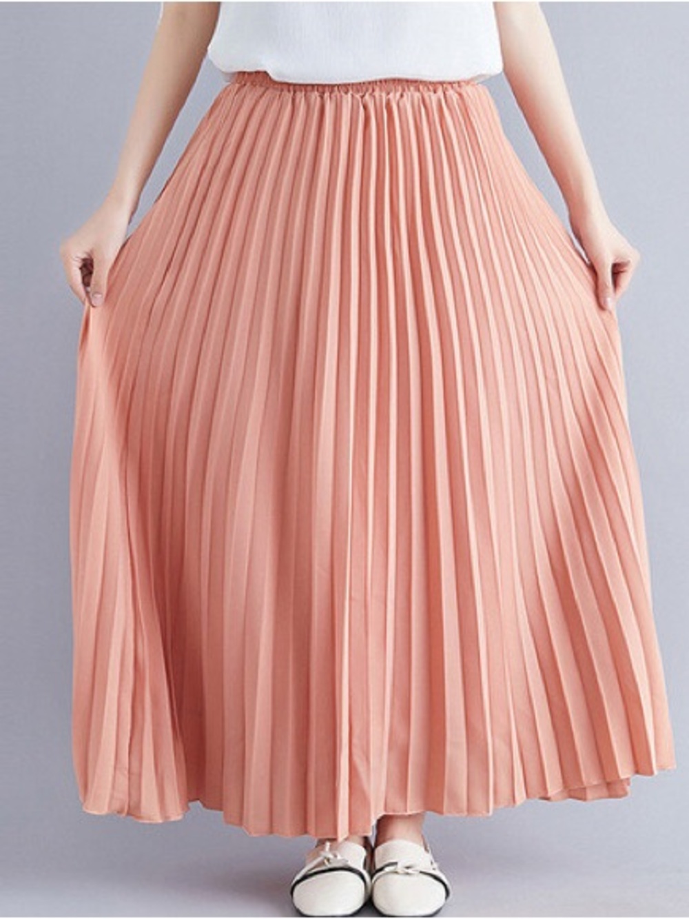 Peach Pink Pleated Maxi Skirt